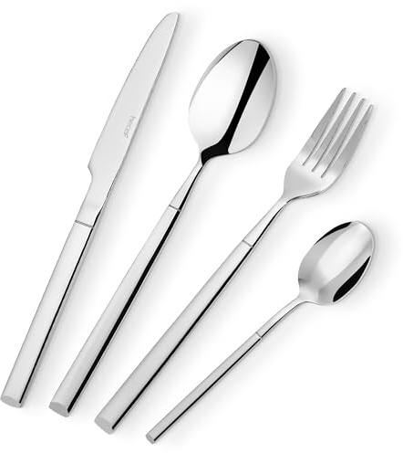 hecef Cutlery Set for 4, 18/0 Stainless Steel Flatware Set | 16 Piece Silver Cutlery Set with Knives, Forks, Spoons & Teaspoons, Mirror Polished Dishwasher Safe for Everyday Dining