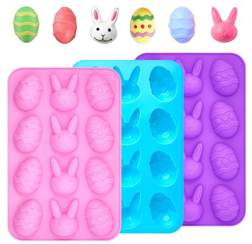 3 Stück 12 Mulden, Silikonform Ostern, Ostern Thema Silikonform, Easter Egg Mould, Ostereier Backform Kuchenform, Antihaft-Ostereiform Silikonformen Für Seife Backen, Kuchen, Schokolade