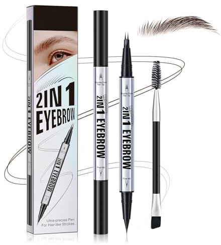 Zweizinkiger Augenbrauenstift, Wasserfester 2-in-1-Flüssiger Augenbrauenstift mit Gabel- und Pinselspitze, Zum Zeichnen der unteren Wimpern und der Seidenraupe (Dunkelbraun)