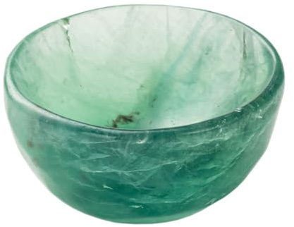 MOGEMT Natural Green Fluorite Crystal Bowl Hand-Carved Round Fluorite Crystals Gemstone Bowl Reiki Healing Home Decoration Gift 3.5-4
