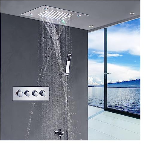 JOJIDE Colonne de Douche, Panneau de Douche de Pluie monté Plafond thermostatique de Salle de Bains, Ensemble de pommeau de Douche LED Cascade en Acier Inoxydable,pour Salle de Bains