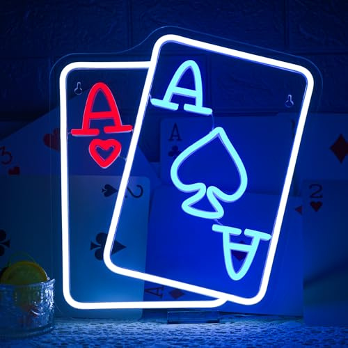 Wanxing Poker Neon Schild,Led Schild Poker Stil Wanddekoration,Neon Sign Kreativ mit USB für Wand,Led Sign Kartenspiel Dimmbar für Pub Bar,Game Room,Poker-Themenraum,Schach- und Kartenbereich
