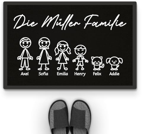 Geschenke Mall Personalisierte Fußmatte - Die Familienzeichnung - Fussmatte Mit Namen, Fussmatte Personalisiert Familie, Fussmatte Selbst Gestalten, Fussmatte Familie (4 Familienmitglieder)