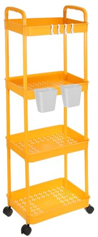 PATIKIL Carro De Utilidades Rodante De 4 Niveles con Mango, Carro Organizador De Estantes De Almacenamiento, Organizador De Almacenamiento Móvil con Cestas Colgantes, Amarillo