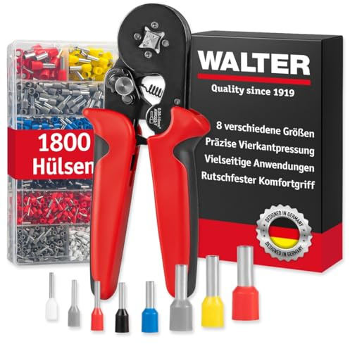 WALTER Crimpzange Set mit 1800 Aderendhülsen – Aderendhülsenzange 0,5–10 mm² mit Sortimentsbox – Crimpwerkzeug für Kabelverbindungen Elektriker Werkzeug