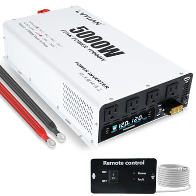 LVYUAN 5000 Watt Power Inverter 12V to 110V 120V DC to AC Converter with 4 AC Outlets, LCD Display, USB Charge Port, Remote Control for Home RV Vehicle Outdoor Camping Car Power Inverter