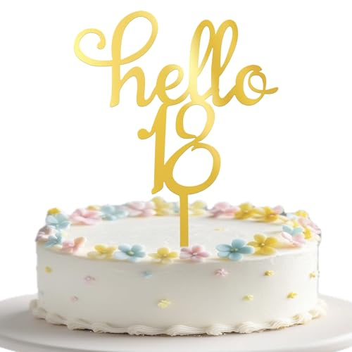 Xsstarmi 3 Pack Hello 18 Cake Topper Gold Mirrored Acrylic Cake Pick Cheers to 18 Years Cake Decorations for Happy 18th Birthday Anniversary Celebrations Party Cake Decorations Supplies