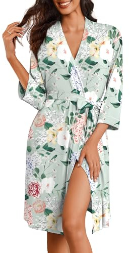 Ekouaer Robes for Women 3/4 Sleeve Knee Length Bathrobe with Pockets