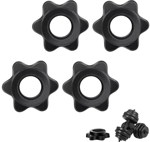 4 PCS Hex Nut Dumbbell Clips, Dumbbell Screw Clamps Anti-Slip Barbell Collars Ends, Barbell Spin Lock Nuts, Weight Lifting Clips, Secure Bar Clamps, Fitness Training Equipment for 1-Inch Standard Bars