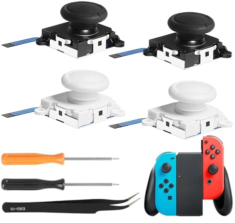 Switch Joystick Replacement Kit 4-Pack - Hall Effect 3D Analog Joysticks Repair Set Compatible with Nin tendo Switch, Switch OLED, Switch Lite & Joy-Con, Includes Precision Screwdrivers & Tweezer