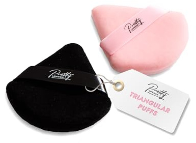 Pretty London – Triangle Powder Puff Duo for Makeup & Setting Powder – Soft Velvet Powder Puffs for Face, Under Eye & Talcum Application – Washable Make Up Sponges – 2 Pack