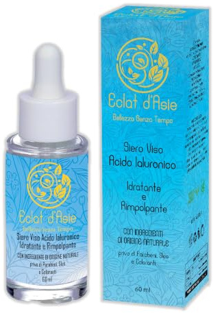 60ml Siero Viso Acido Ialuronico Antimacchia e Antiage con Vitamina C ed E, Collagene, Effetto Idratante e Rimpolpante, Formula Naturale Vegana Made in Italy