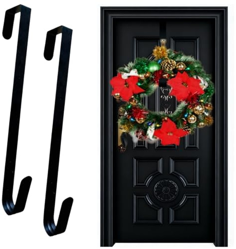 Eryndis 2pcs Weihnachtskranz Türhänger, Weihnachtskranz Metall Kranz Haken, Weihnachtskranzs Hakens, Multifunktionaler Schwarz Kranz Hakens, für Haustür und InnenräumeDekoration