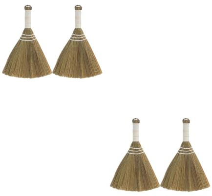 GOTTAJOY 4pcs Natural Grass Woven Handheld Broom with Soft Bristles for Dust Removal on Desks Shelves and Hardwood Floors