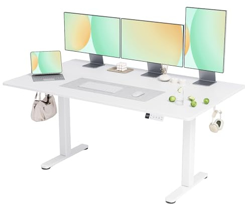 Claiks Schreibtisch Höhenverstellbar Elektrisch, Höhenverstellbarer Schreibtisch 160x80 cm, Standing Height Adjustable Desk, Weiß Gestell/Weiß Oberfläche