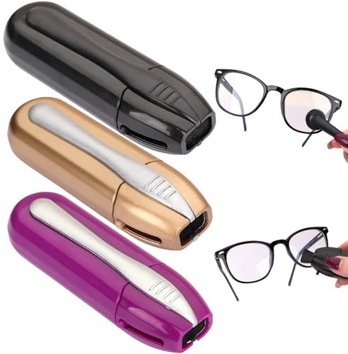 Glasses Cleaner Kit (3 Pack), Portable Spectacle Cleaner Tool with Dual-Ended Design, Soft Microfiber Brush & Cleaning Pad for Eyeglasses, Sunglasses, Reading Glasses & Optical Lenses