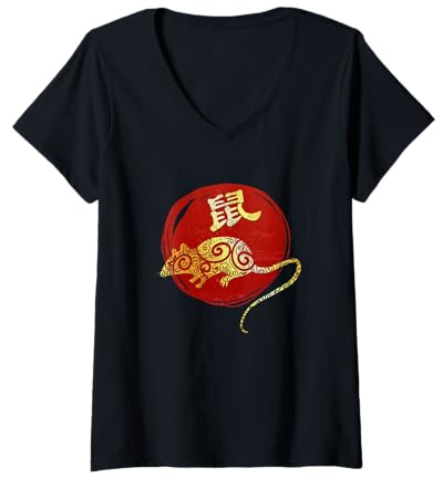 Femme Rat Signe Astrologique de l'horoscope Zodiaque Chinois T-Shirt avec Col en V