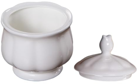 NIYANGLE Sucrier en Porcelaine Blanche 180 Ml Couvercle, Contenant en Céramique pour Sucre et Café, Boîte de Rangement Alimentaire Élégante Cuisine et Pâtisserie, Pot à Sucre Cubique