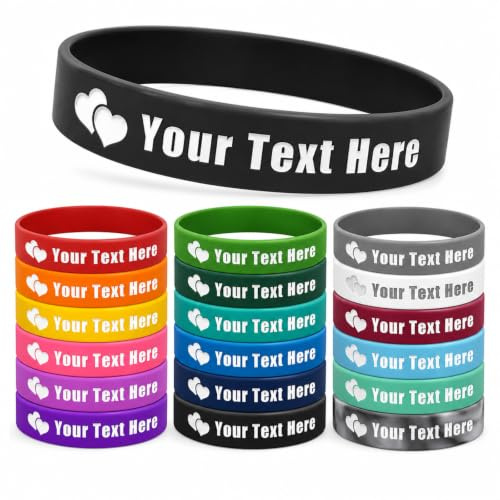 Personalised Silicone Wristbands Custom Text Bracelets for Events | Available in 5 sizes from 160mm to 210mm, providing a comfortable fit for kids, teenagers and adults