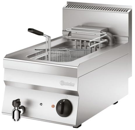 Bartscher Fritteuse 650 B400 Elektro-Tischgerät mit 10 l Becken, CNS 18/10, herausnehmbares Heizelement, inkl. Korb und Deckel, für Gastronomie