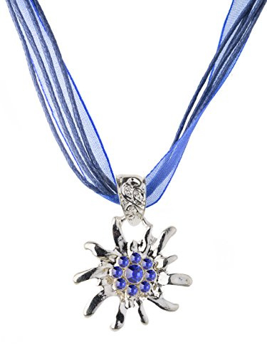 Schöneberger Trachten Couture Trachtenkette Edelglanz - glänzendes Edelweiss mit funkeldem Strass in vielen Farben - Trachtenschmuck Halskette für Dirndl, Lederhose, Bluse