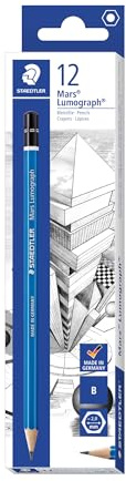 Staedtler 100-B Mars Lumograph Zeichenbleistift (Härtegrad B, Sechskantform, unglaublich bruchfeste Premium-Bleistifte, hohe Qualität, 12 ST in der Faltschachtel)