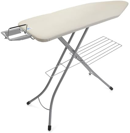 Brabantia - Ironing Board C - Flexible Steam Iron Rest - Adjustable in Height - Non-Slip Rubber Feet - Cotton Cover with Foam Layer - Solid Foldable Unit with Linen Rack - Ecru - Size C (124 x 45 cm)