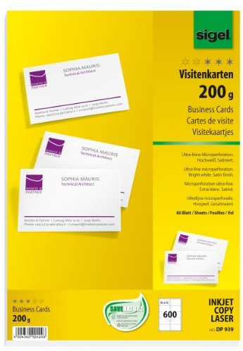 sigel Visitenkarten, 85 x 55 mm, 200 g/qm, hochweiß, Menge 600 (neu)