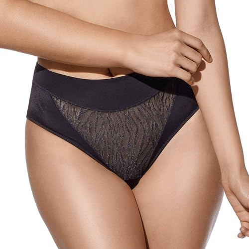 Selene, Braga de Mujer Cintura Alta Ligeramente Contenedora, Braguita con Efecto Moldeador, Colección Vera/Norma, Color Negro, Talla 44