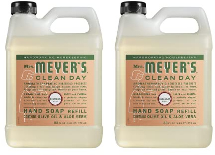 MRS. MEYER'S CLEAN DAY Hand Soap Refill, Made with Essential Oils, Geranium, 33 Fl. Oz (Pack Of 2)