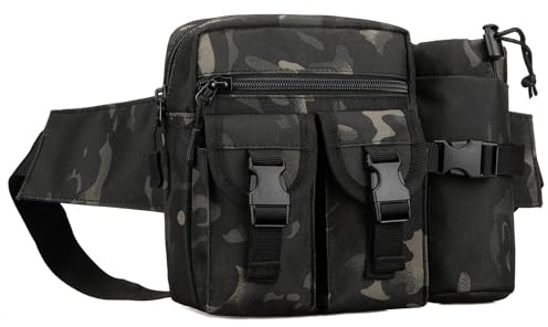 Huntvp Taktisch Bauchtasche mit Flaschenhalter Militär Gürteltasche Herren Wasserdicht Hüfttasche MOLLE Wasserflasche Halter für Damen Wandern Laufen Camping Radfahren