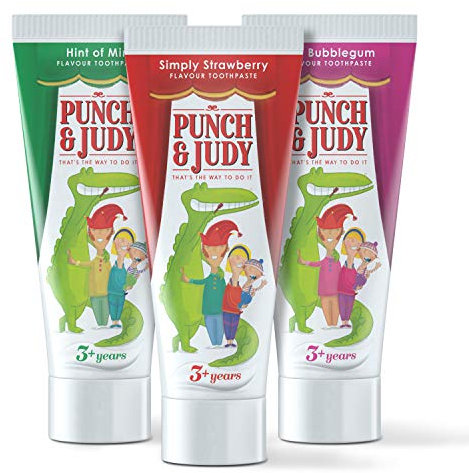 Punch & Judy Kids Toothpaste - Mixed Flavours Multi-Pack, 3+ Years, Fluoride, Sugar Free (3 x 50ml)