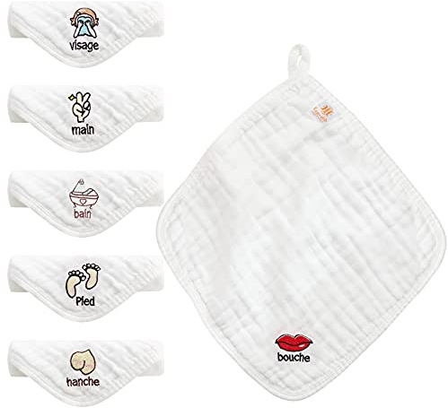 Koo-dib Baby Musselin Waschlappen, 6 Schichten 100% Baumwolle Absorbent Waschbar Badetuch, Neugeborene Weiche Gesichtstücher Wipes für Empfindliche Haut Handtücher