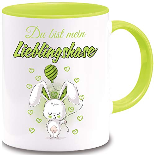 Tasse Ostern Du bist mein Lieblingshase Geschenk Osterhase Liebesbotschaft Spruch Becher Büro Geschenkidee Ostern (Hellgrün)