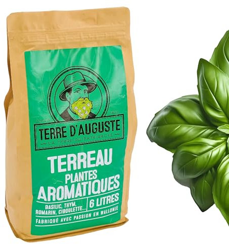 Terre d'Auguste - Terreau pour Plantes Aromatiques et Aromates 6L - Qualité Supérieure pour Potager et Plantes d'Intérieur - Basilic, Menthe, Ciboulette, Thym