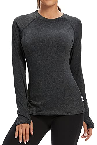 Soneven T-Shirt Thermique à Manches Longues pour Femme - Pull Fonctionnel pour l'hiver - en Polaire - Manches Longues - Haut Base Layer de Sport Top de Course Fitness Noir S
