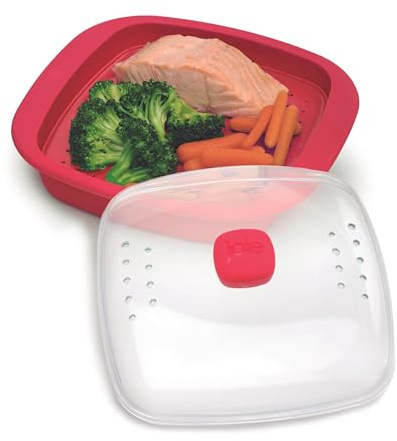 Joie Microwave Silicone Steamer, Vented Food Cooker Pot with Steam Basket and Lid, Ideal for Cooking Vegetables, Fish and Dumplings, BPA-Free, Colors May Vary