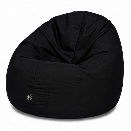 PATCH HOME Sitzsack 2 in 1 Sitzkissen Bodenkissen für Erwachsene & Kinder - Gaming mit Füllung Kissen Sessel BeanBag (Ø 125cm, Black)