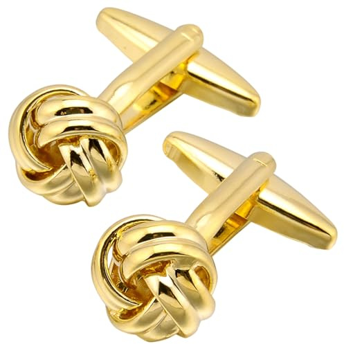 Jonwo Boutons de manchette en laiton inoxydable plaqué or 14 carats avec nœud dans une boîte cadeau pour chemise de smoking français, 0.47 Inch, Laiton, Sans pierre précieuse