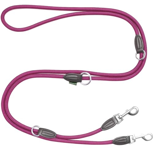 Leisegrün Verstellbare Hundeleine 3m - Robuste Nylon Doppelleine für mittelgroße bis große Hunde, 200kg Zugkraft, 2 Karabiner - Himbeere