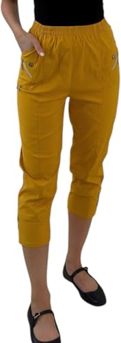 Crazy Fashion Pantalones Capri 3/4 Suaves para Mujer EUR 36-50 (Mustard, 22)
