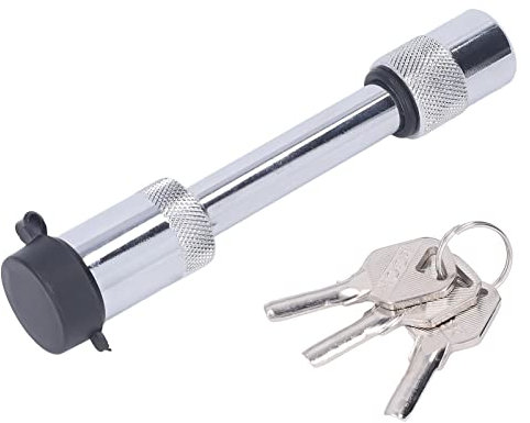 OUKENS Edelstahl-Anhängerkupplungsschloss, 5/8-Zoll-Stift, Edelstahl-Barbell-Stil, Sicherungsstift mit 3 Schlüsseln, Chrom