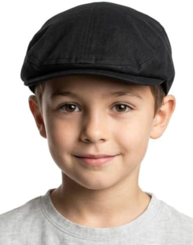 Cool4 Kinder Leinen Flatcap Schiebermütze Vintage Gatsby Mütze Cap A15 (as3, Alpha, xx_s, Schwarz, 52)