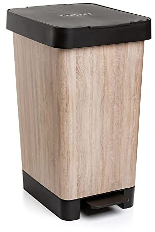 TATAY Pattumiera Cucina con Pedale Smart Deco 25L | Design Compatto e Funzionale | Interni ed Esterni | Per Sacchetti da 30L | Plastica Resistente Senza BPA | 26x36x47cm, Legno