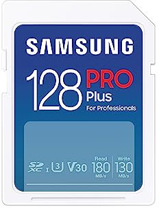 Samsung PRO Plus SD Card, 128GB, UHS-I U3, Full HD & 4K UHD, 180MB/s Read, 130MB/s Write, Memory Card for SLR Cameras and System Cameras, MB-SD128S/EU