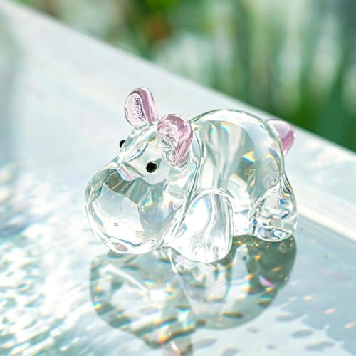 2.8 inch Kristall Nilpferd Figur Sammlerstück Kunstglas Briefbeschwerer | Flusspferd Statue Tierfigur Briefbeschwerer Kreative Weihnachten Party Geburtstag Geschenk Deko Frauen Crystal Hippo Figurine