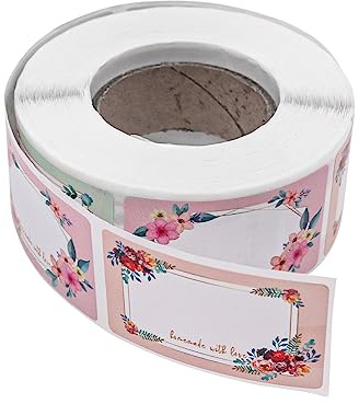 WANGCL 1 rulle/500 st etiketter för burkar blommor mat frysetiketter självhäftande syltburk etiketter för kök mat flaska sylt behållare (2 rullar), CP021715