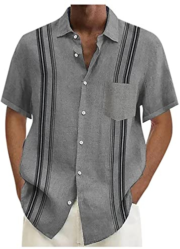 MOKBAY Chemise Homme Manches Courtes Casual Été Hawaienne Vêtements Repassage Marque Cadeau Anniversaire D-Gris 3XL 5163