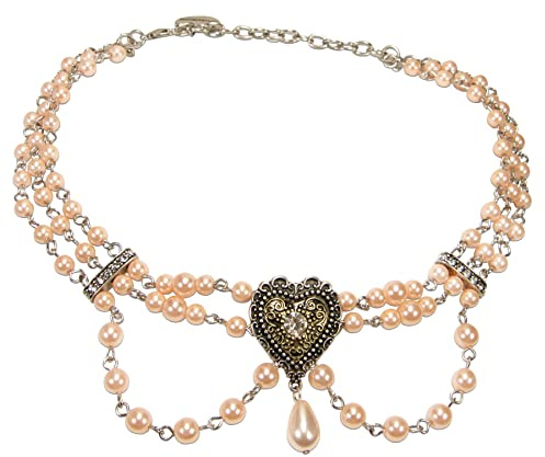 Alpenflüstern Trachten-Perlen-Kropfkette Trachtenherz - elegante Trachtenkette - nostalgischer Damen-Trachtenschmuck, Dirndlkette (in schwarz und creme-weiß) DHK230
