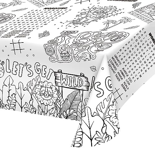 Gatherfun 2 Pack Safari Jungle Theme Kids Coloring Paper Tablecloth, Interactive Activity Table Cover for Boys Birthday Party, School Event Decorations - 2 Pack 54 x 88 inches